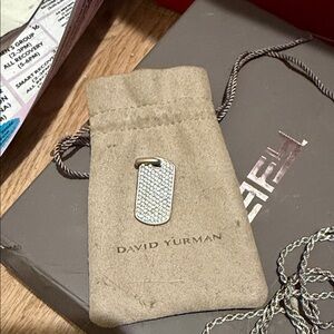 David Yurman Silver Textured Dog Tag Necklace